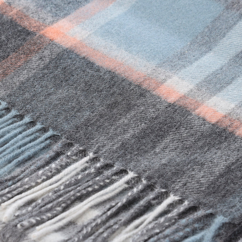 Edinburgh 100% Lambswool Scarf Chequer Orange Grey L Blue (24534) - Dunedin Cashmere