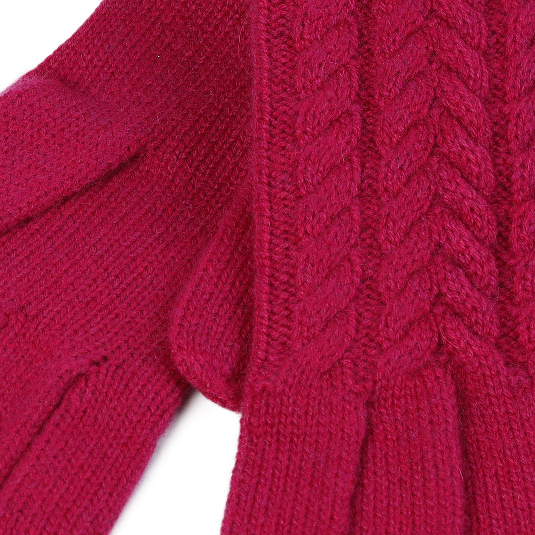 100% Cashmere Ladies Cable Glove Fuchsia - Dunedin Cashmere