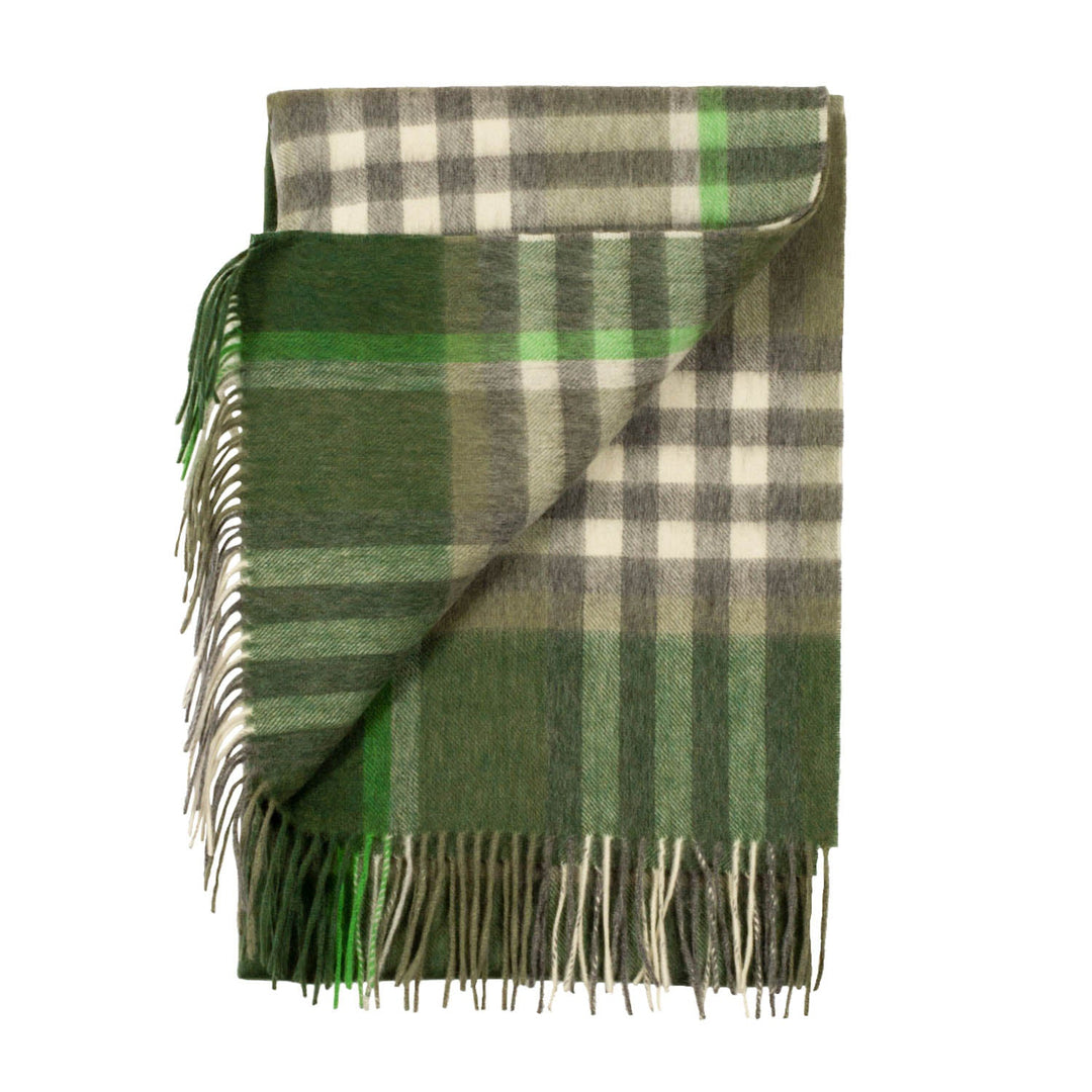 90/10 Tartan Cashmere Blanket Scarf Olive - Dunedin Cashmere