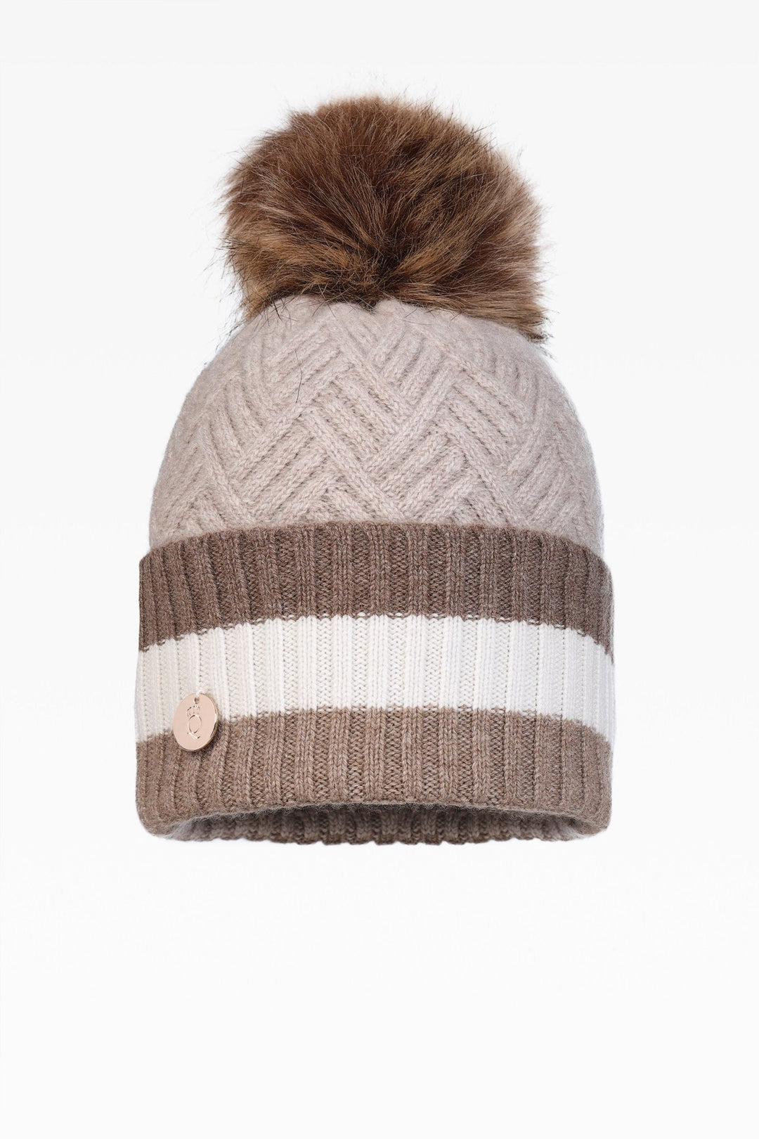 Andie Stripe Pom Hat - Faux Fur - Dunedin Cashmere