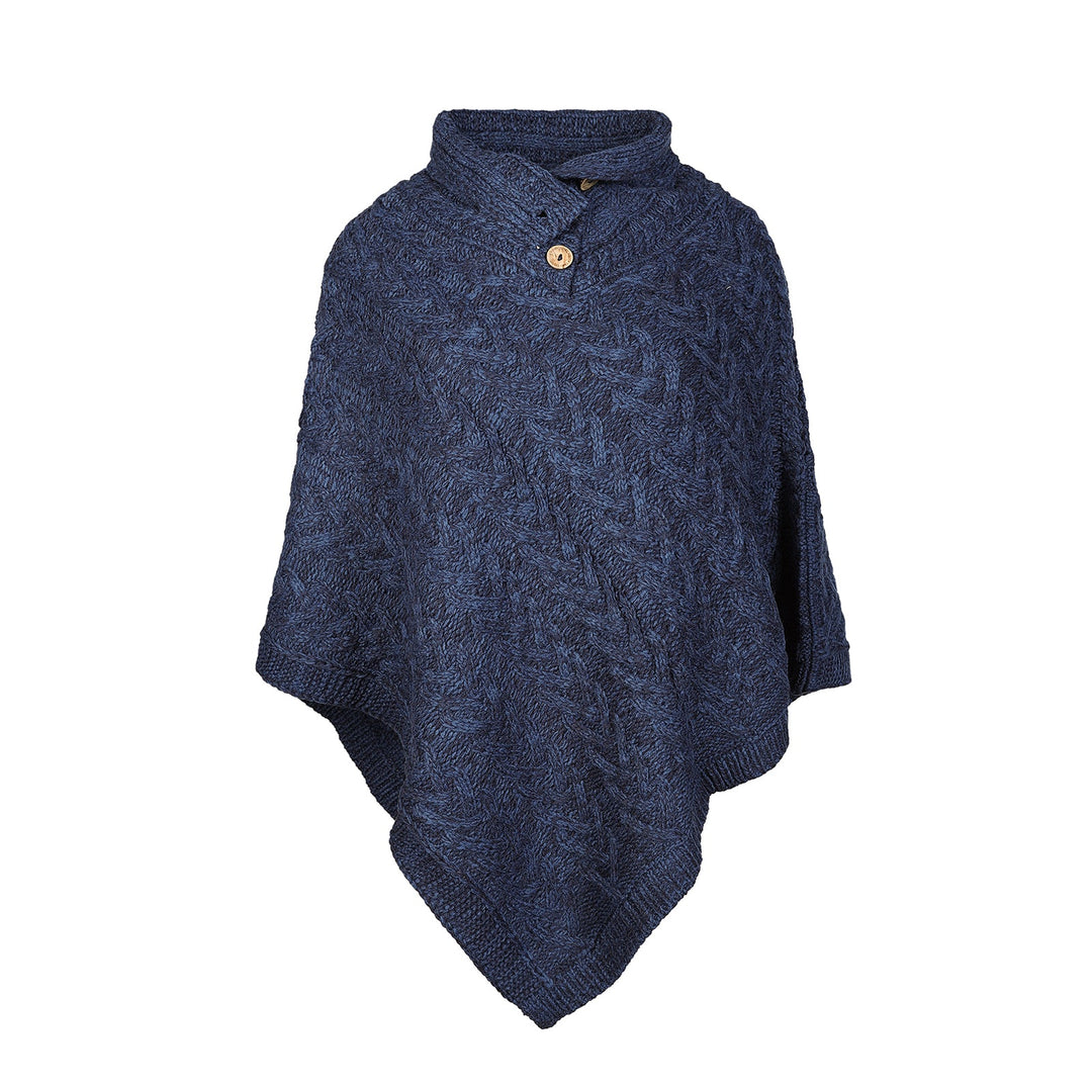 Aran Cable Button Shawl Neck Poncho - Dunedin Cashmere