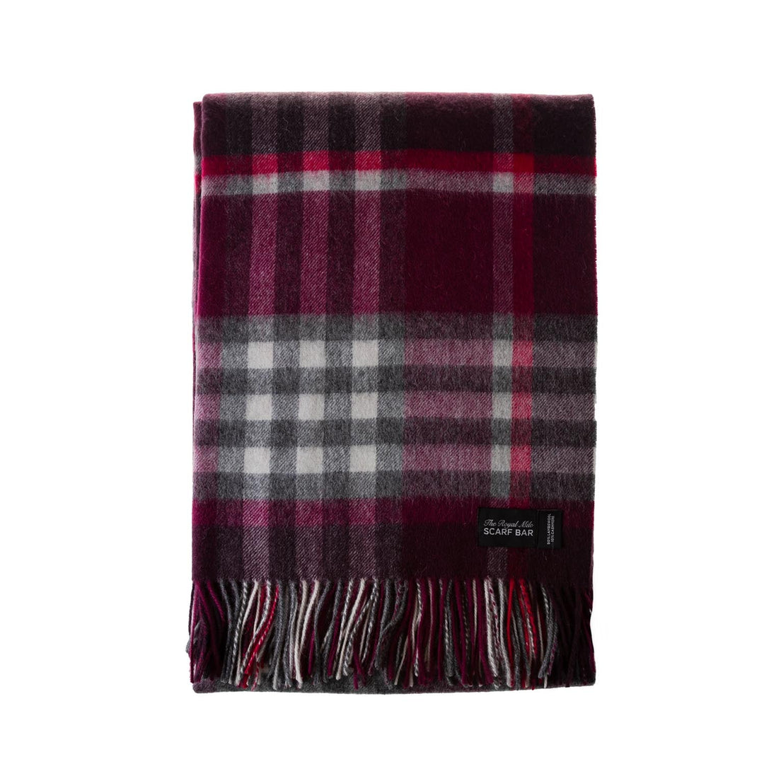 Chequer Cashmere Blend Blanket Damson - Dunedin Cashmere