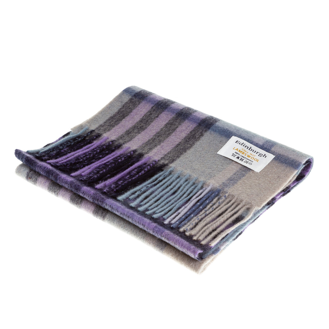 Edinburgh 100% Lambswool Scarf Chequer Tartan Purple - Dunedin Cashmere