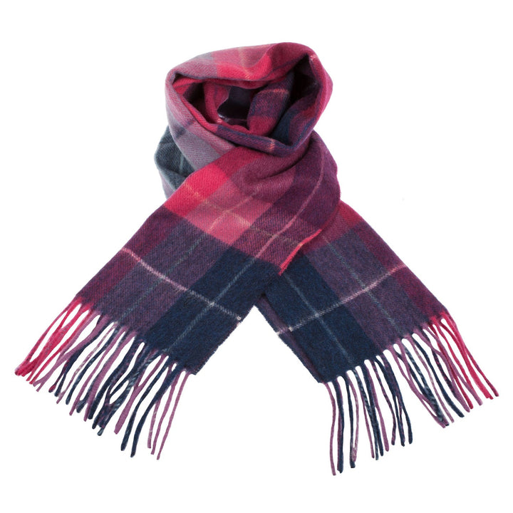 Edinburgh 100% Lambswool Scarf Multi Windowpane - Navy/Pink - Dunedin Cashmere