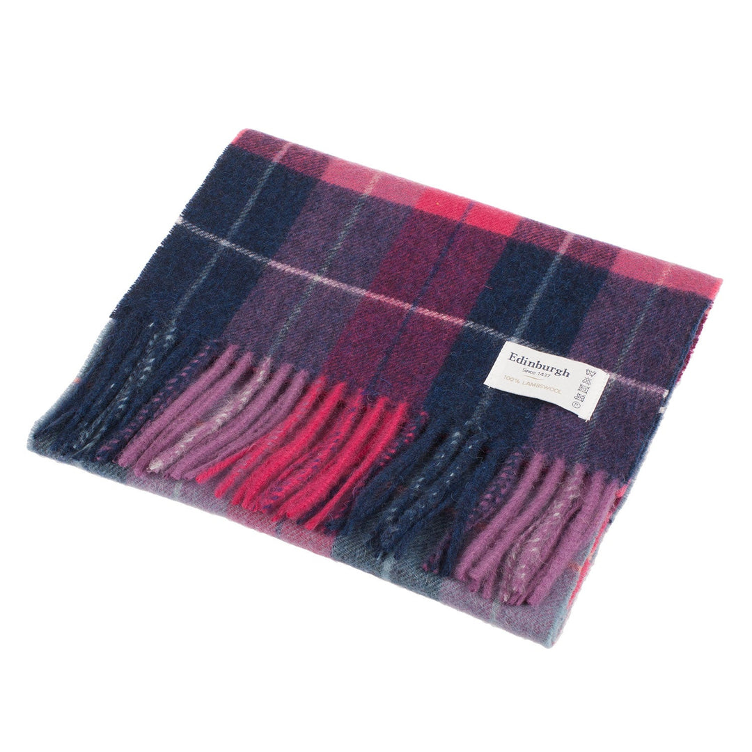 Edinburgh 100% Lambswool Scarf Multi Windowpane - Navy/Pink - Dunedin Cashmere