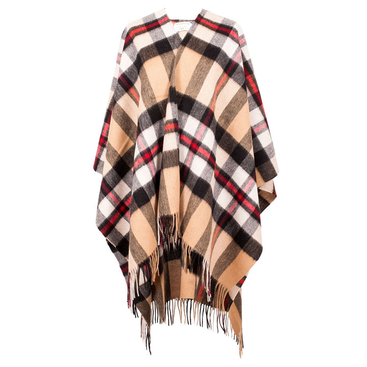 Edinburgh Lambswool Long Tartan Cape Exploded Thomson Camel - Dunedin Cashmere