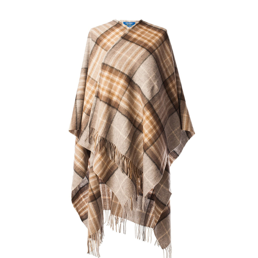 Edinburgh Lambswool Long Tartan Cape Mackellar Natural - Dunedin Cashmere