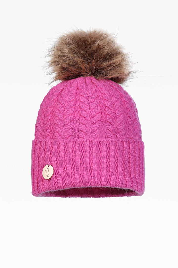 Georgie Cable Rib Pom Pom Hat - Faux Fur - Dunedin Cashmere