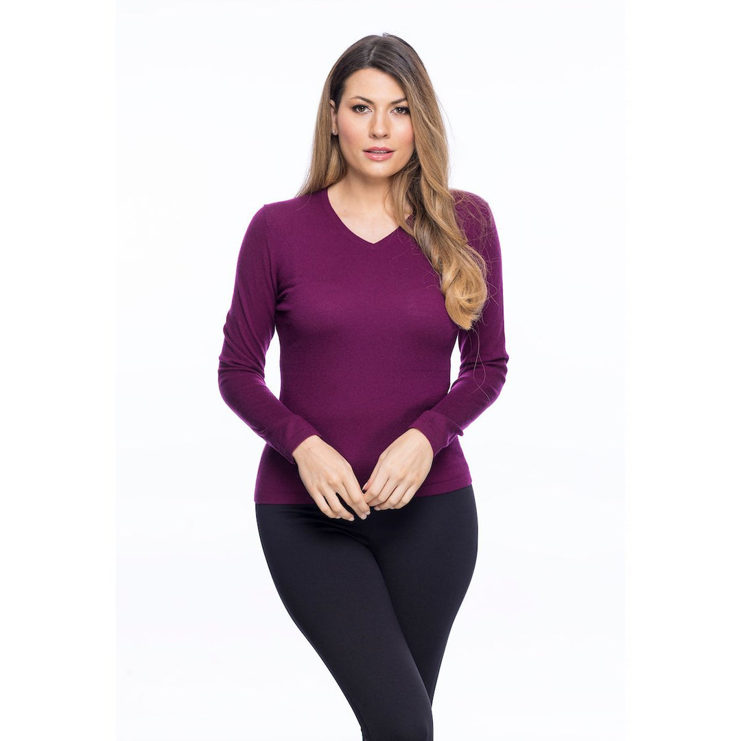 Ladies Merino Wool V Neck Jumper Eminence - Dunedin Cashmere