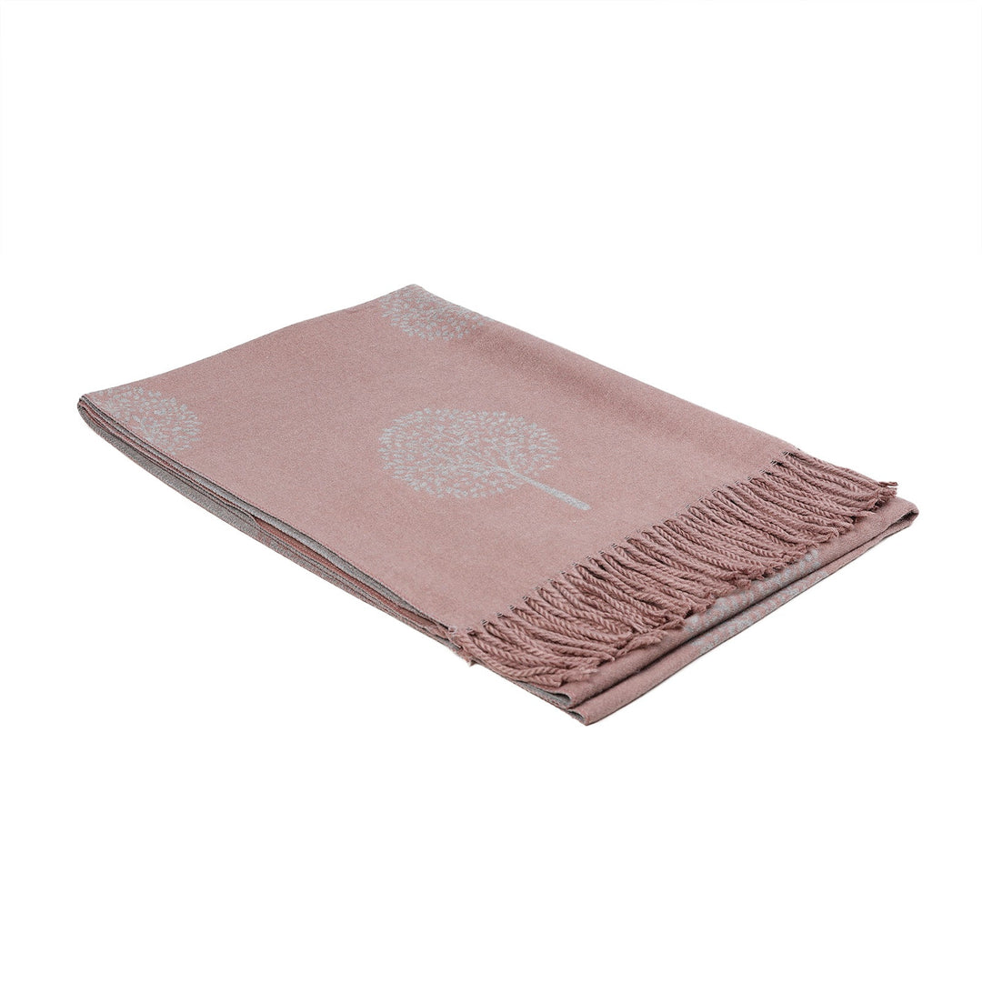 Scarf With Tassels Tree Of Life Dusky Pink - Dunedin Cashmere